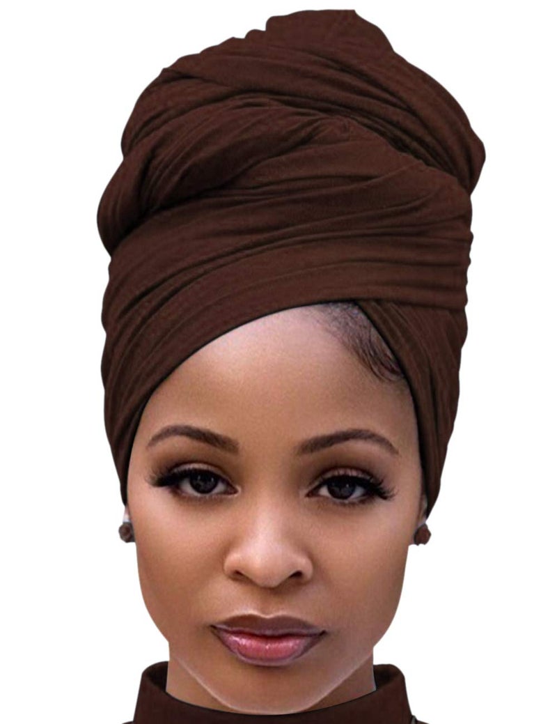 Harewom Brown Head Scarf Turbans for Women Dreadlocks Long Hair Stretchy Hijab Jersey Headbands for Muslim Old Woman - Image 1